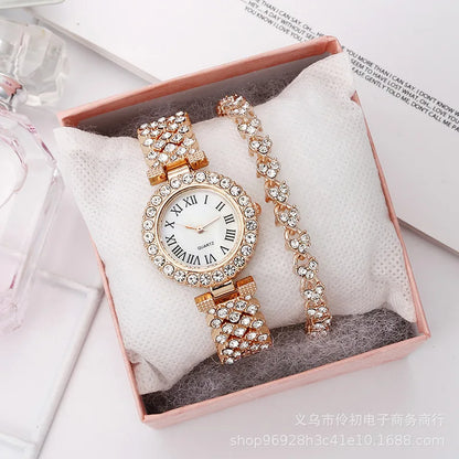 Simple Elegance: Luxury Diamond Quartz Ladies Bracelet Watch Gift Set for Women - www.kubikstore.com