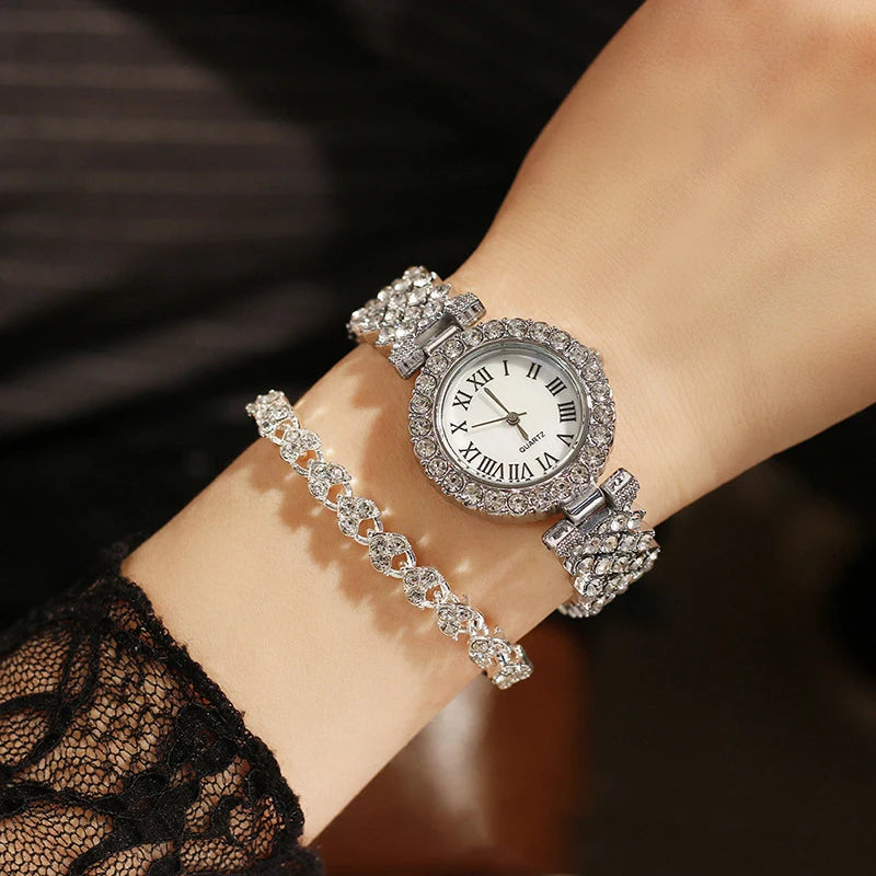 Simple Elegance: Luxury Diamond Quartz Ladies Bracelet Watch Gift Set for Women - www.kubikstore.com