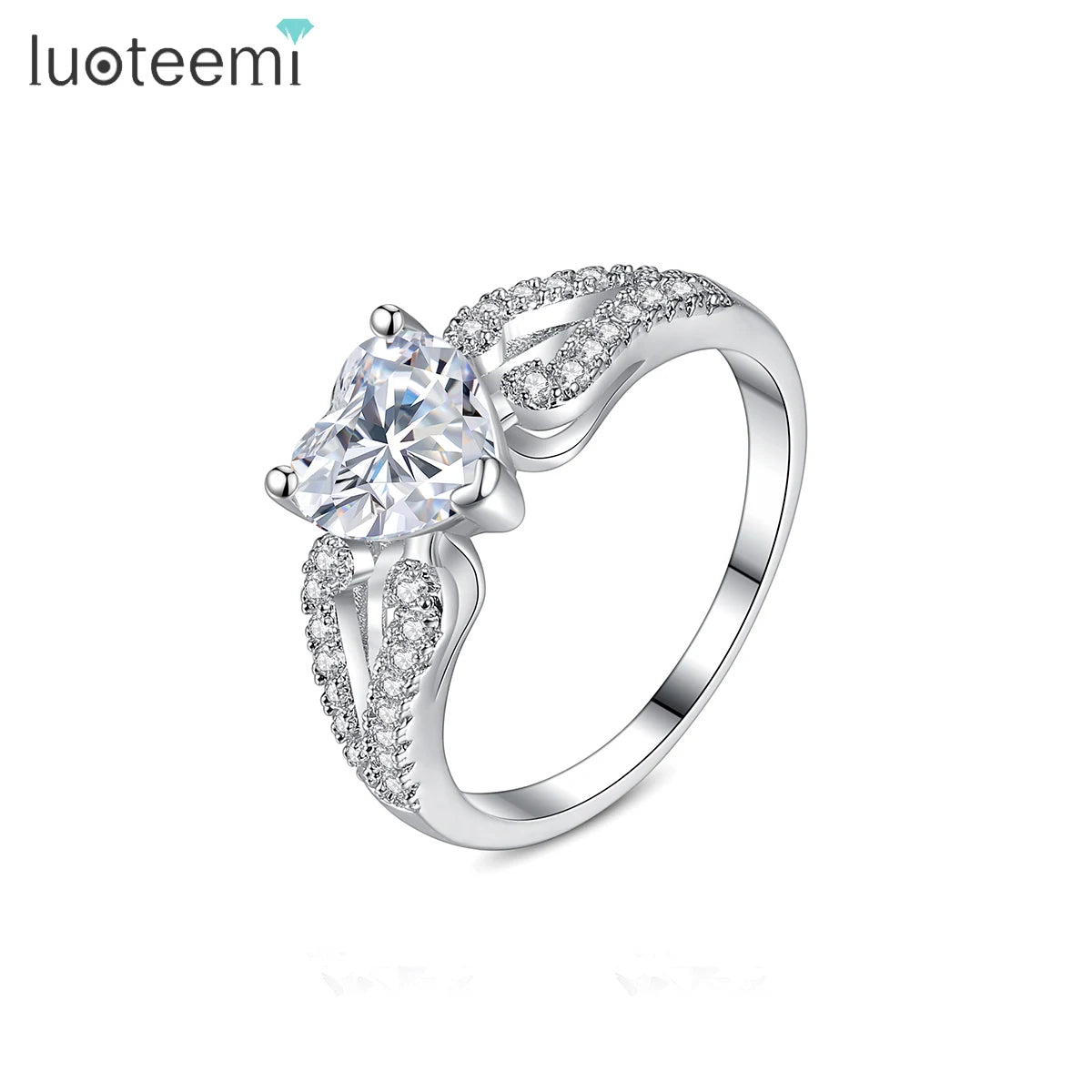 Diamond Stone Eternity Heart Shape Ring: Fashionable Claw Engagement Zircon Jewelry for Women - www.kubikstore.com