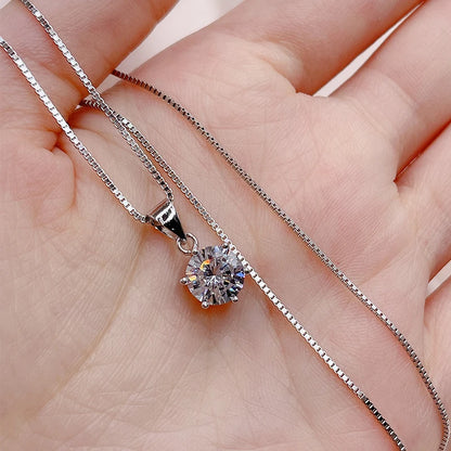 Sterling Silver Sparkling 5A+ Zircon CZ Single Diamond Pendant Necklace for Women - www.kubikstore.com