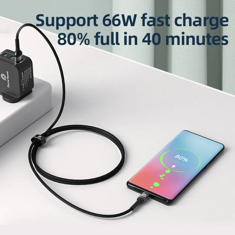 Type-C Port 6A Fast Charging 66W Mobile Phone USB Data Cable - Compatible with Huawei, Samsung, Xiaomi, OnePlus - www.kubikstore.com