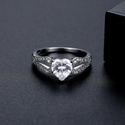 Diamond Stone Eternity Heart Shape Ring: Fashionable Claw Engagement Zircon Jewelry for Women - www.kubikstore.com