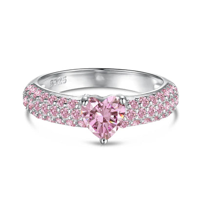 925 Silver CZ Heart Ring Set: Pink & Blue Diamond Wedding Rings - Couple Engagement Bands Bridal Set for Women - www.kubikstore.com