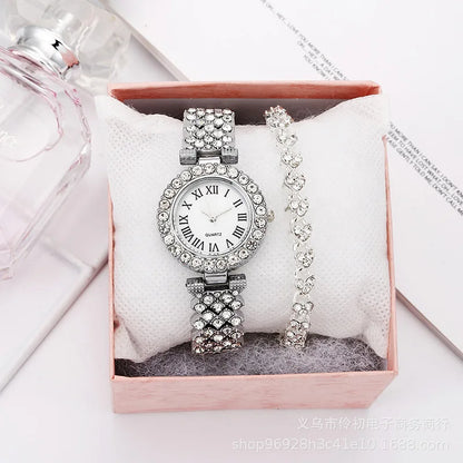 Simple Elegance: Luxury Diamond Quartz Ladies Bracelet Watch Gift Set for Women - www.kubikstore.com