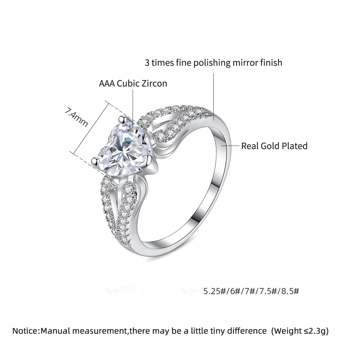 Diamond Stone Eternity Heart Shape Ring: Fashionable Claw Engagement Zircon Jewelry for Women - www.kubikstore.com