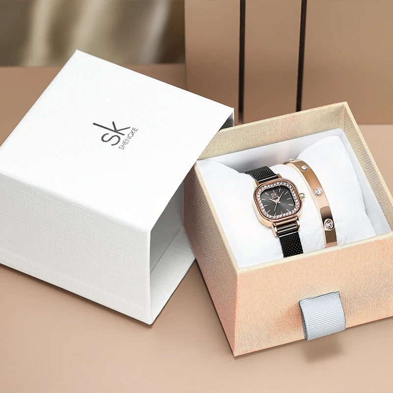 Luxury Rose Gold Casual Female Watch and  Bracelet and Jewelry stainless set - www.kubikstore.com