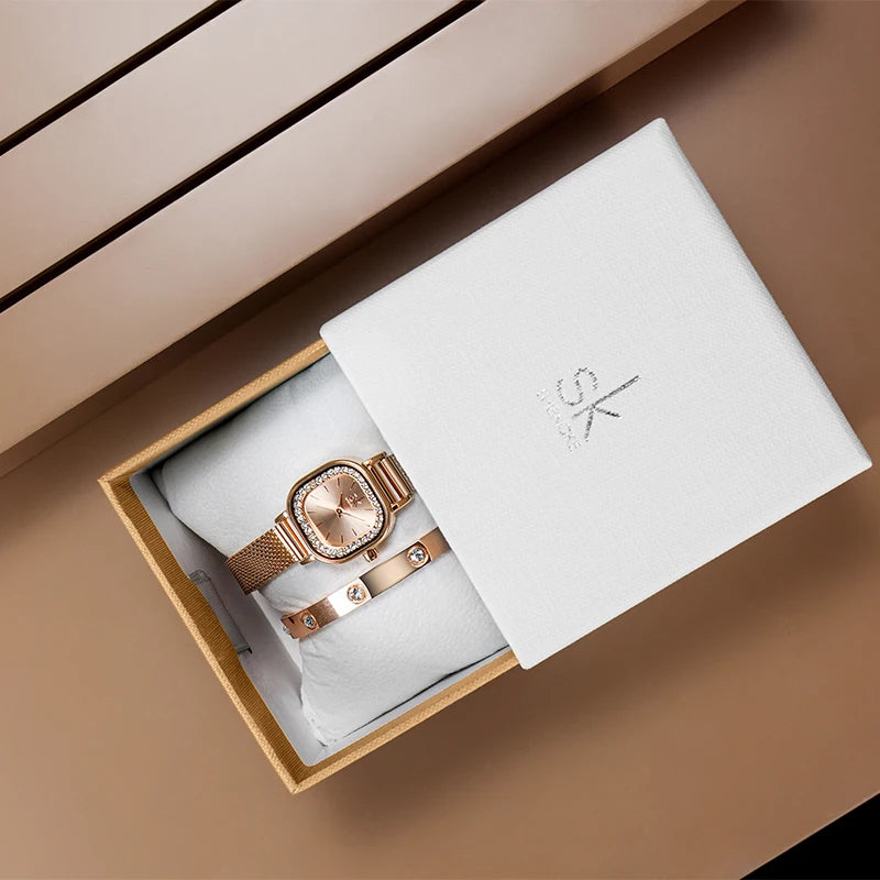 Luxury Rose Gold Casual Female Watch and  Bracelet and Jewelry stainless set - www.kubikstore.com