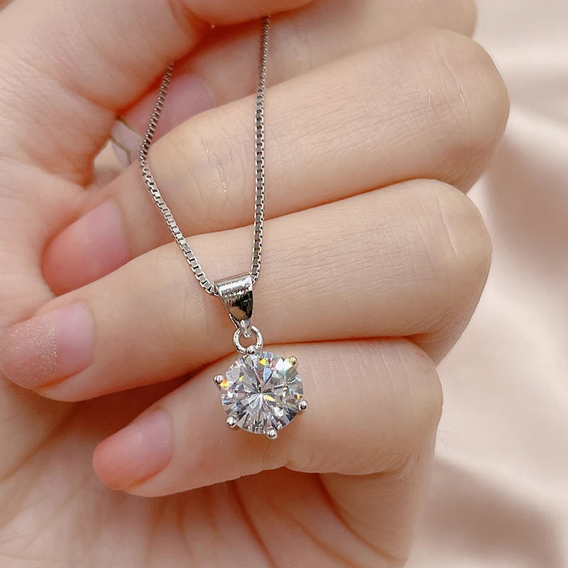 Sterling Silver Sparkling 5A+ Zircon CZ Single Diamond Pendant Necklace for Women - www.kubikstore.com