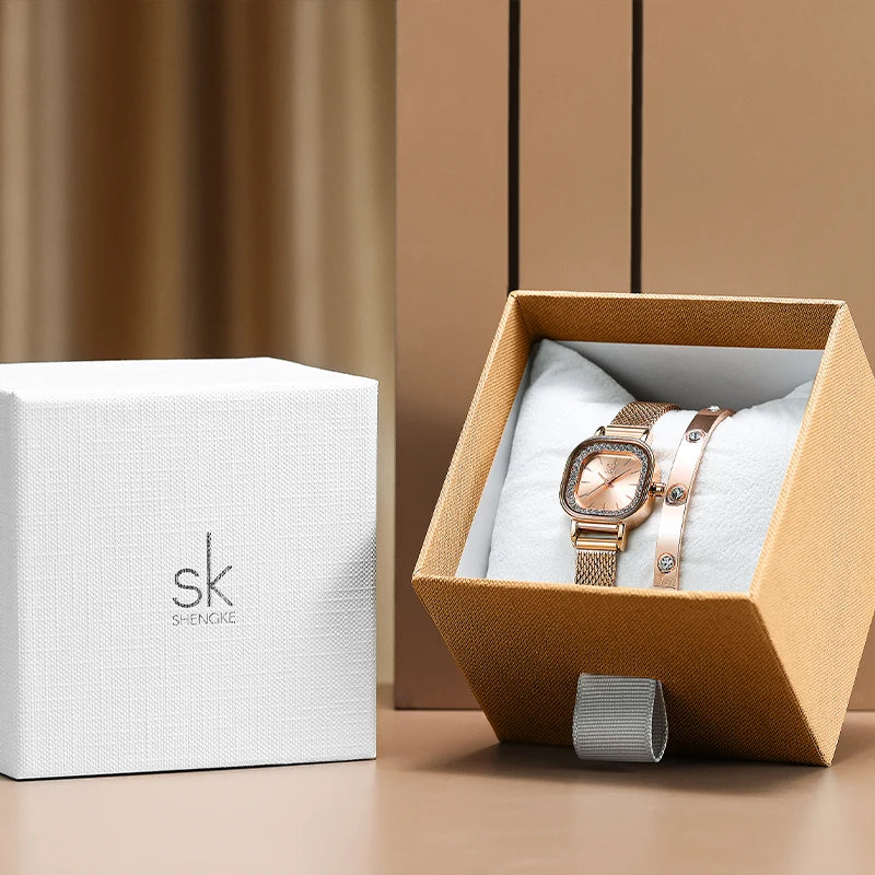 Luxury Rose Gold Casual Female Watch and  Bracelet and Jewelry stainless set - www.kubikstore.com