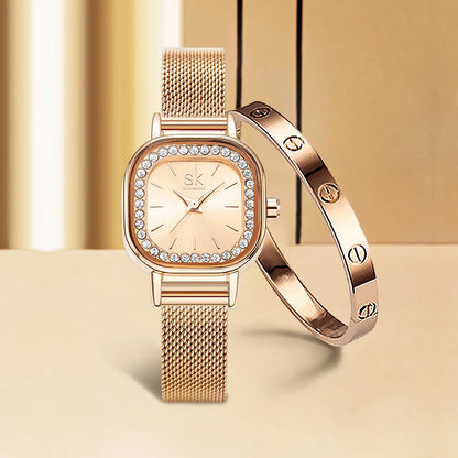 Luxury Rose Gold Casual Female Watch and  Bracelet and Jewelry stainless set - www.kubikstore.com