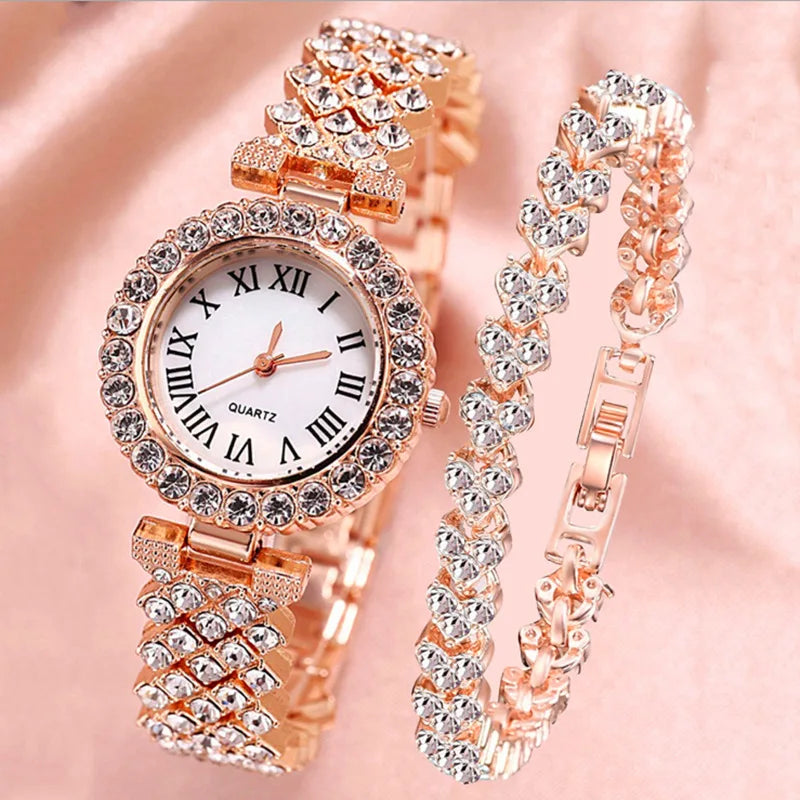 Simple Elegance: Luxury Diamond Quartz Ladies Bracelet Watch Gift Set for Women - www.kubikstore.com