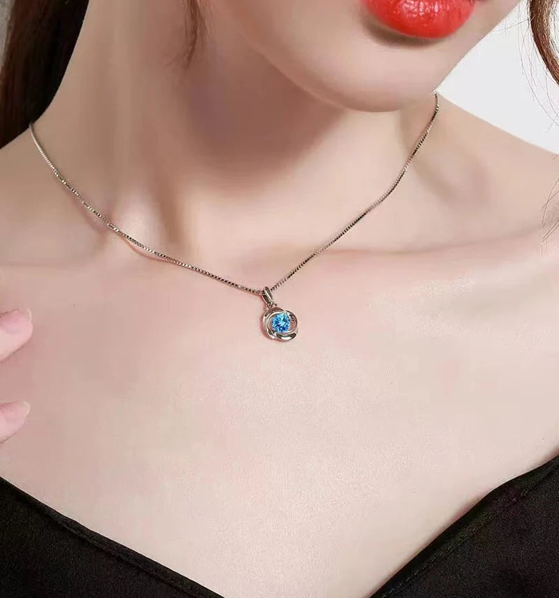 Blue Crystal Pendant: S925 Silver Necklace with Colgante Sapphire Jewelry Pendant for Women - www.kubikstore.com