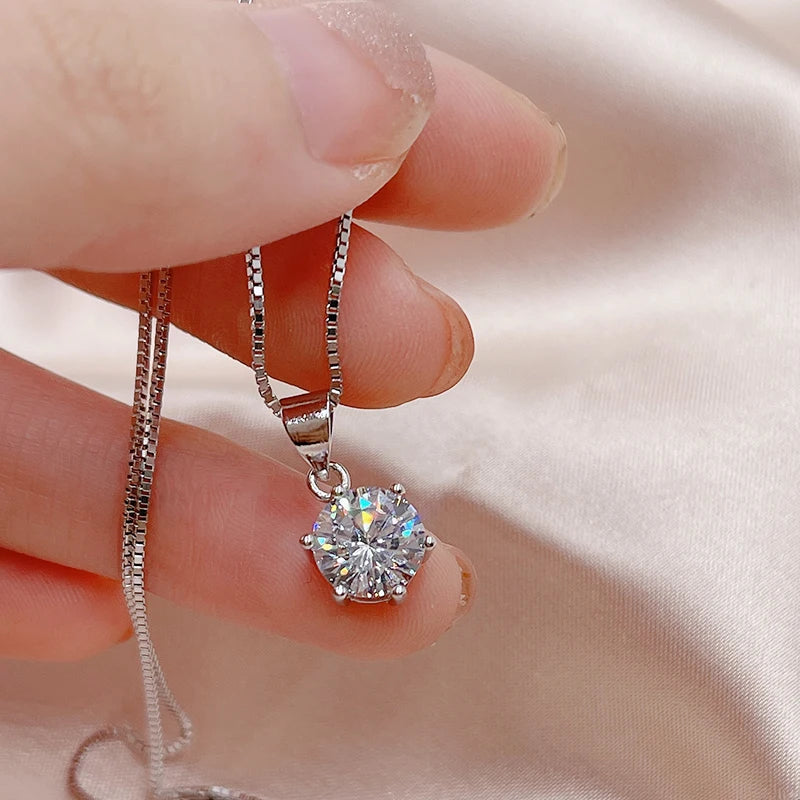 Sterling Silver Sparkling 5A+ Zircon CZ Single Diamond Pendant Necklace for Women - www.kubikstore.com