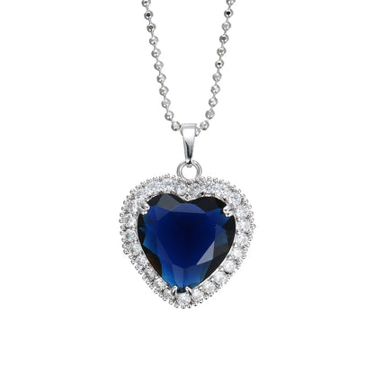 Heart of the Ocean: Rhodium Gold Bead Necklace with Stunning Zircon Diamond Pendant - www.kubikstore.com