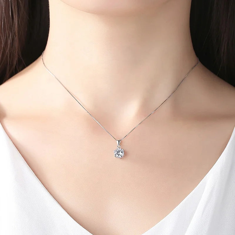 Sterling Silver 5A+ Zircon CZ Single Diamond Pendant Necklace with Six Claws: A Birthday Present for Women - www.kubikstore.com