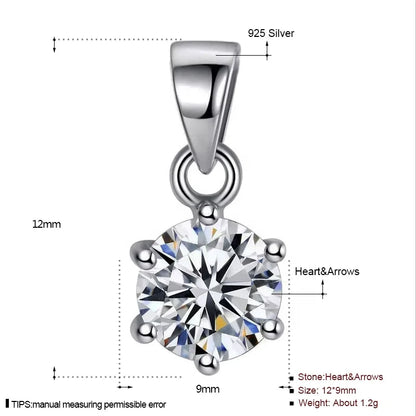 Sterling Silver 5A+ Zircon CZ Single Diamond Pendant Necklace with Six Claws: A Birthday Present for Women - www.kubikstore.com