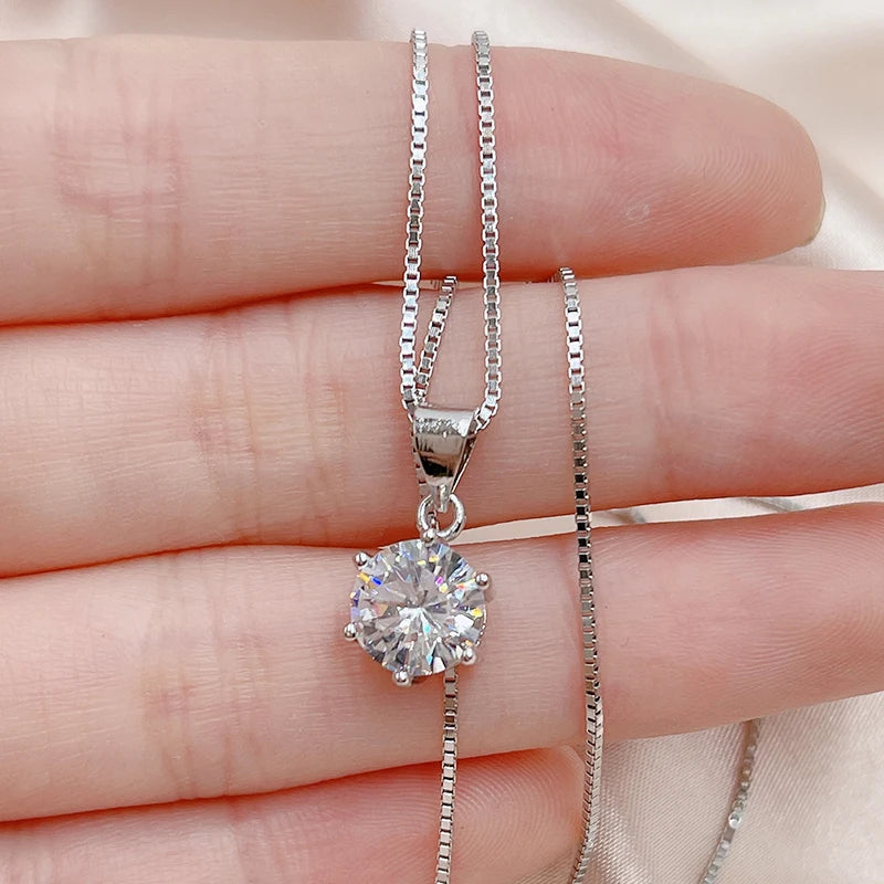 Sterling Silver Sparkling 5A+ Zircon CZ Single Diamond Pendant Necklace for Women - www.kubikstore.com