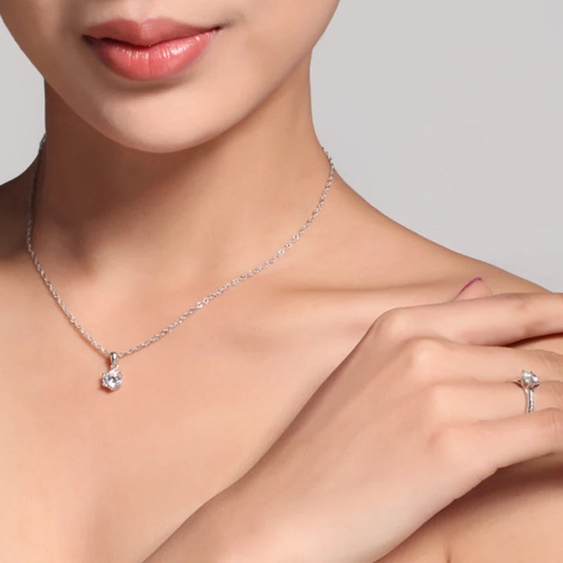 Sterling Silver Sparkling 5A+ Zircon CZ Single Diamond Pendant Necklace for Women - www.kubikstore.com