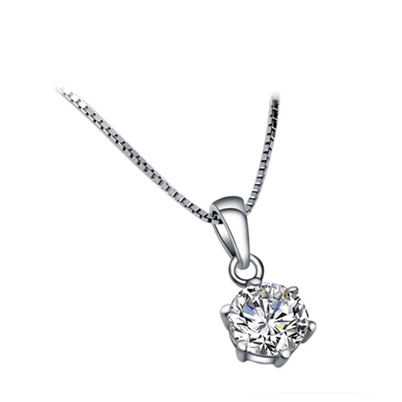 Sterling Silver Sparkling 5A+ Zircon CZ Single Diamond Pendant Necklace for Women - www.kubikstore.com