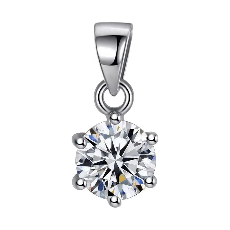 Sterling Silver 5A+ Zircon CZ Single Diamond Pendant Necklace with Six Claws: A Birthday Present for Women - www.kubikstore.com