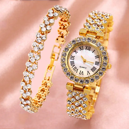 Simple Elegance: Luxury Diamond Quartz Ladies Bracelet Watch Gift Set for Women - www.kubikstore.com